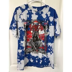 Men’s Medium Slayer Tie dye T Shirt Short Sleeve Blue, White And Red Music Metal